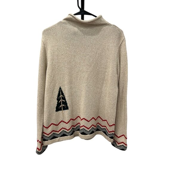 Vintage Crazy Horse Holiday Sweater Beige Knit Green Trees Button Accents Sz S - Picture 2 of 8